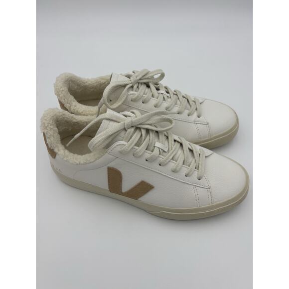 Veja Campo Winter Sneakers Shearling Lined White Leather Tan Suede Size 11